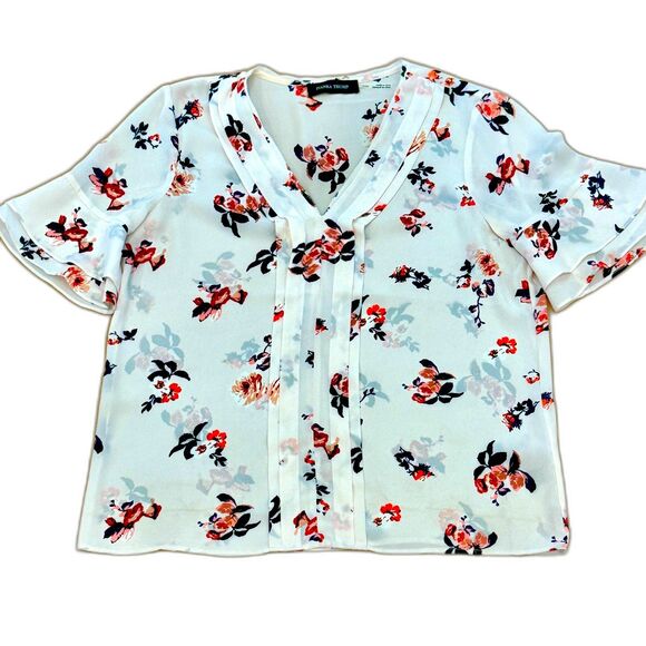Ivanka Trump Floral Sheer Short Sleeve Blouse - Women's Medium - Picture 2 of 8